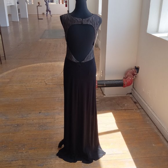 Black slinky sheer open back long maxi length dress - Picture 7 of 11